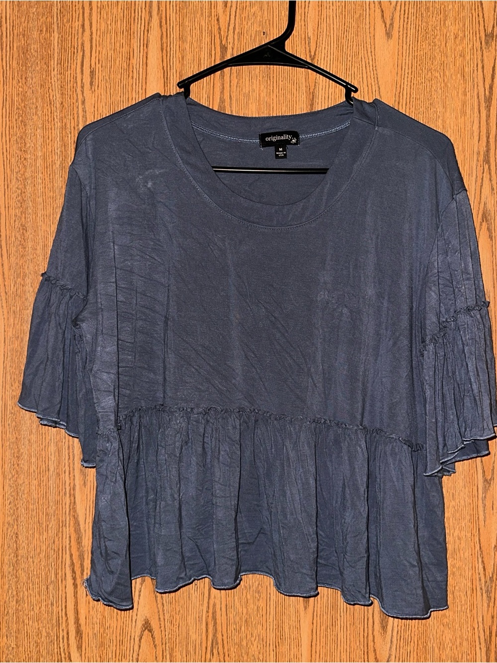 Navy Ruffle Short-Sleeve Peplum Top